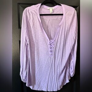 White House Black Market Lilac Lace-Up Blouse